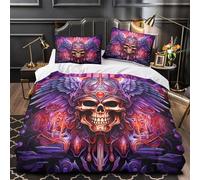 Skull Warrior Comforter Cover 3D Design Printed All Season 3 Piece Bedding Set Zipper fantasy Dark Duvet Cover Ultra Soft Machine Washable for Kids Teens Adults Women Youth Super king（260x220cm）
