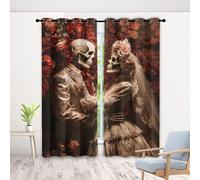 Skull Wedding Pattern Curtains for Bedroom - Red Rose Printed Blackout Curtains Eyelet - Thermal Insulated Window Drapes for Living Room Home Decor - 117x183 cm - 2 Panels Z5pf93