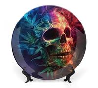 Skull Weed Leaf Smoke Decorative Plate Dish Bone China Dinner Plates Tray Decor Trinket for Home Kitchen