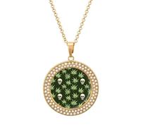 Skull Weed Multicolored Diamond Necklace Dainty Round Pendants Jewelry for Women Golden-style
