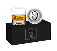 Skull Whiskey Glass, Crystal Bourbon Glasses Set of 2 in Gift Box - 300ml Old Fashioned Glasses for Scotch Cocktail Rum Cognac Vodka Liquor, Halloween, Christmas,Thanksgiving Gifts for Men