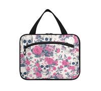 Skull White and Peach Halloween Hanging Travel Bag for Women with Hook, Designer Unisex Bags for Men for Travel Essentials for Women Cruises Porta cosmeticos Mujer para cartera L