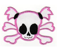 Skull White Pink Patch for Iron-On or Sew On Clothes Embroidered Iron-On Patch Applique Punk Girl Pirate Bone Cross Patch Size 9.0 x 6.5 cm