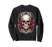 Skull, wings & red roses gothic rock dark Sweatshirt