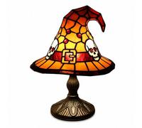 Skull Witch Hat Table Lamp, Yellow Orange Stained Glass Style Shade Gothic Skull Accents, A Warm Glow,usb Powered