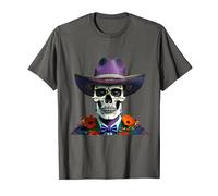 Skull with a Cowboy Hat Flowers Day of the Dead Halloween T-Shirt