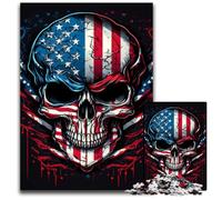 Skull with American Flag 1000 Pieces Puzzle Gifts Impossible Jigsaw Puzzles for Adults Challenging Brain Teaser for Teenagers, Family Fun Interactive Game 50x75CM/19.68x29.52inch