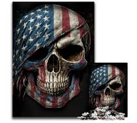 Skull with American Flag 1000 Pieces Puzzles for Adults Wooden Jigsaw Puzzles for Adults Family Interactive Game, Craft Gift with Colorful Artwork 50x75CM/19.68x29.52inch