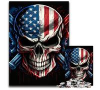 Skull with American Flag Puzzles for 1000 Piece Jigsaw Puzzles for Adults Family Activity, Brain Teaser, Home Decor, 50x75CM/19.68x29.52inch