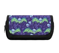 Skull with Bat Wings Cute Double Pencil Case Large Capacity Portable Pen Pouch with Zippered