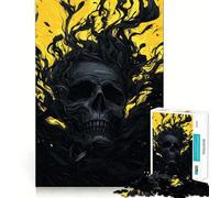 Skull with Black Smoke And Yellow Background 1000 Piece Jigsaws for Teenagers Mind Exercise Toy Mental Relax Design Assembly Santa Wish List 38x52cm