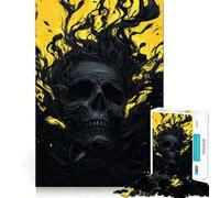 Skull with Black Smoke And Yellow Background Jigsaw Puzzles 1000 Piece for Teenagers Enhance Memory Leisure Time Solid Cut Santa Wish Item 38x26cm