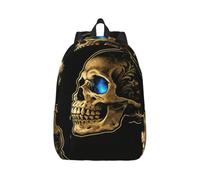 Skull with Blue Flame & Candle Print Canvas Backpack Rucksack Multi-Pocket