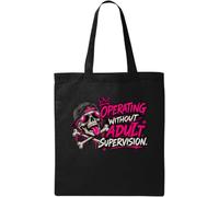 Skull with Bold Operating Without Supervision Natural Cotton Tote Bag Black