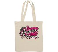 Skull with Bold Operating Without Supervision Natural Cotton Tote Bag White