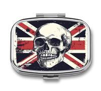 Skull with British Flag Portable Pill Organizer with 2 Compartments Square Medicine Box Compact Travel Pharmacy Case
