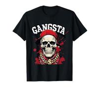 Skull with Cap and Chain in Bold Red Style T-Shirt