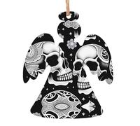 Skull with clues on the head Wooden Ornament Pendant Angel Shape 2 PCS for Tree, Wall and Door Decor - Vintage Style