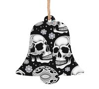 Skull with clues on the head Wooden Ornament Pendant Bell Shape 6 PCS for Tree, Wall and Door Decor - Vintage Style