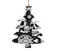 Skull with clues on the head Wooden Ornament Pendant Christmas Tree Shape 4 PCS for Tree, Wall and Door Decor - Vintage Style