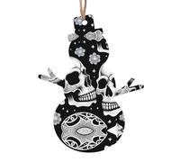 Skull with clues on the head Wooden Ornament Pendant Snowman Shape 2 PCS for Tree, Wall and Door Decor - Vintage Style