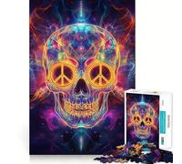 Skull with Cosmic Peace Signs Art for Adults 1000 Piece Puzzle Mind Exercise Toy Gentle Leisure Design Assembly Seasonal Gift 38x52cm