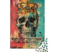 Skull with Crown Art Print-2 1000-Piece Puzzle for Adults, 38x26cm/1000pcs; White Cardboard for Simple Sorting; for An Enjoyable Break at The Table