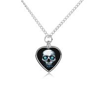 Skull with Eye Heart Silver Pet Urn Necklace Memorials Funerary Ashes Classic Pendant for Dog Cat Lover