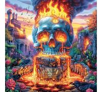 Skull with Fire Flames 100 Pcs Jigsaw Puzzle Bundle Family Puzzle Lovers Fun Family Game Mindful Activity Spring Gift Precision Cut Cardboard 28x28cm