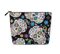 Skull with Flowers (1) Patterned Women's Cosmetic Bag, Single Layer Toiletry Bag, Suitable for Daily Storage, Travel, and Business Trips.