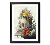 Skull with Flowers Vol.2 by Herman Henstenburgh Framed Print | A2 Black Framed Wall Art | Ready to Hang | Modern Skull Picture | Living Room Bedroom Lounge Office