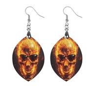 Skull With Glasses Fire Burning Lightweight Boho Dangle Earrings Wooden Earring Drop Charms Jewelry Gifts for Women Star