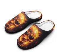 Skull With Glasses Fire Burning Men's Memory Foam Slippers Comfort Cotton Slip On House Shoes for Indoor Outdoor 13-14（46-47）