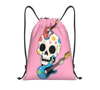 Skull With Guitars Pinkcolor Drawstring Bag Portable Bags Versatile String Backpack For School Adults Students 36X42Cm