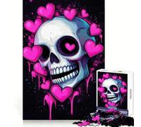 Skull with Hearts Jigsaw Puzzles for Teenagers 1000 Pieces Mind Puzzle Peaceful Fun Art Assembly Lovely Gift 38x52cm