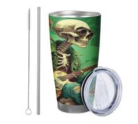 skull with lid tumbler Set Of 1 Guitar Novelty Funny Moon Floral Glasses Vintage Designs green brown Powder Coated Hot And Cold No Spill Office Outdoor Club Dorm Stemless Double Wall 20 Ounce