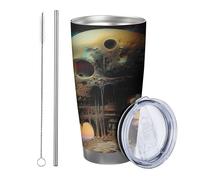 skull with lid tumbler Set Of 1 Nature 3D Landscape Cloud Sky Artistic Designs blue orange Stainless Metal Reusable No Spill Shatterproof Yard Outdoor Picnic gym with straw Cold Drinks 20 Ounce
