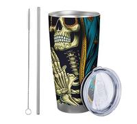 skull with lid tumbler Set Of 1 Prayer Religion Faith Flower Retro Hand-Painted Graphic Artistic orange blue Stainless No Spill Shatterproof Yard Outdoor Picnic gym with straw Cold Drinks 20 Ounce