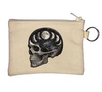 Skull with Moon Phases and Stars Key Chain Coin Purse Beige