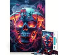 Skull with Mushroom And Weed Fusion Art 1000 Pieces Jigsaw Puzzles for Adults Recall Upgrade Stress Relief Tight Cut Santa Wish Pick 38x52cm