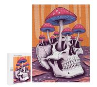 Skull with Mushrooms Illustration - Wooden Picture Puzzle for Grown-Ups, 500 PCS, Year-End Present, for Relaxing Solo Or Group Play