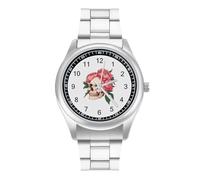 Skull with Peonies Business Watches for Men Stainless Steel Strap Watch Wrists Boyfriend Father Gift