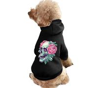 Skull with Peonies Funny Dog Sweatshirt with Hat Soft Comfortable Vest Suit Cute Clothes for Cat Puppy