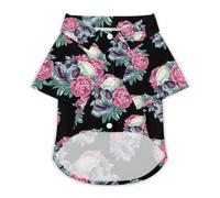 Skull with Peonies Funny Pet T-Shirt Soft Short Sleeve Button Down Dog Clothes for Cat Puppy