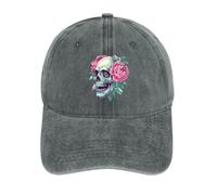 Skull with Peonies Vintage Baseball Cap for Men Cotton Denim Dad Hat Washable Breathable Headwear