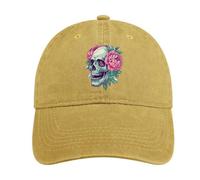 Skull with Peonies Vintage Baseball Cap for Men Cotton Denim Dad Hat Washable Breathable Headwear