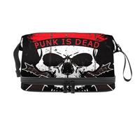 Skull with Piano Double Layer Cosmetic Bag for Women and Girls, Travel Toiletry Bag Makeup Handy Pouch Organiser Bag with Brush Compartment