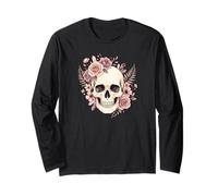 Skull with Pink Roses and Crystals Pastel Goth Art Long Sleeve T-Shirt