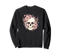 Skull with Pink Roses and Crystals Pastel Goth Art Sweatshirt