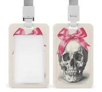 Skull with Pink Satin Bow Gothic Aesthetic ID Badge Holder Retractable Clip Card Holder Card Protector Name Badge Name Tag for Work Office Doctor Nurse
